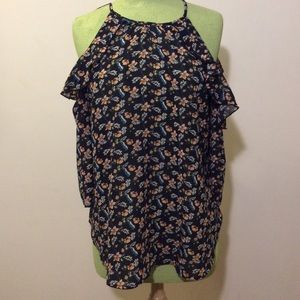 Ruffled open shoulder shirt